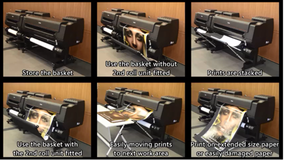 Another excellent, ease-of-use boosting feature of Canon’s ImagePROGRAF Pro Series printers: the stacking catch-basket Another excellent, ease-of-use boosting feature of Canon’s ImagePROGRAF Pro Series printers: the stacking catch-basket