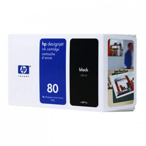 HP C4871A No 80 Black Ink Cartridge 350ml for HP Designjet 1050 & 1055