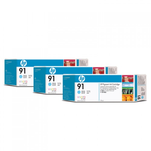 HP 91 C9486A Light Cyan Ink Cartridge Triple Pack x 775ml for HP Designjet Z6100