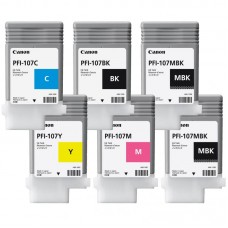 PFI-107 Set of 6 Ink Tanks 130ml for Canon IPF670 IPF770 Printer