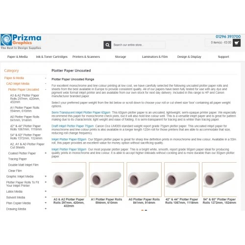 For both coated and uncoated plotter paper, Prizma Graphics should be your top choice