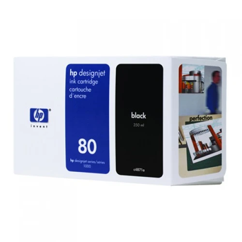 HP C4871A No 80 Black Ink Cartridge 350ml for HP Designjet 1050 & 1055